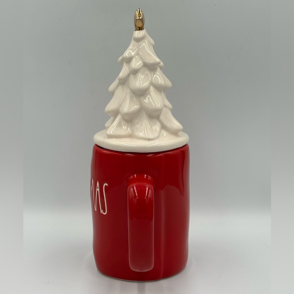 Rae Dunn Red Christmas Stoneware Mug with White Tree Topper - Picture 2 of 9